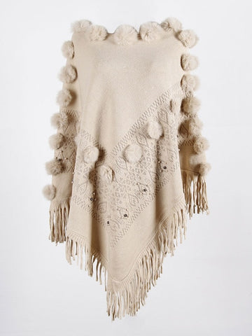 Image of Unique Design Tassel Knitted Women's Cloak