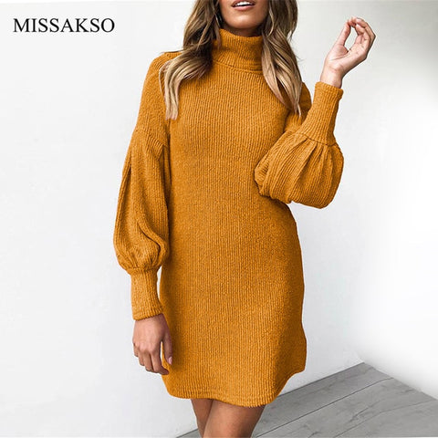 Image of Autumn Winter Ribbed Sweater Dress