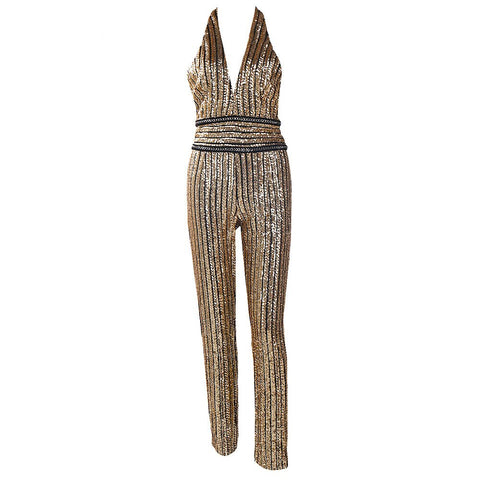 Image of Sexy Deep V Neck Backless Sequined Women's Jumpsuit