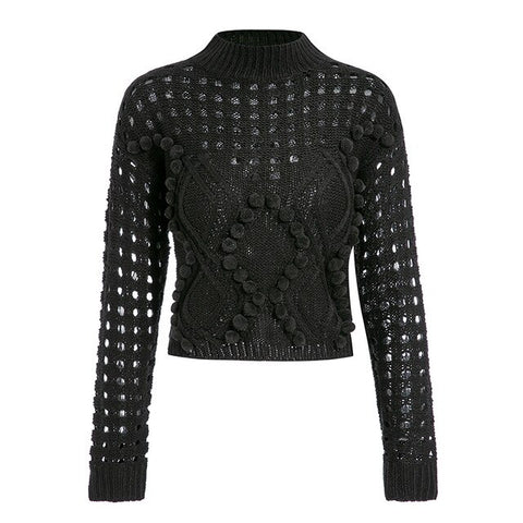 Image of Super Chic Pompom Hollow Out Knitwear Women's Sweater