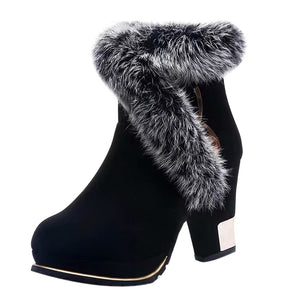 New Luxury Winter Faux Fur Fashion High Heels Women's Boots