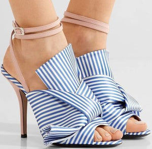 Elegant Striped Buckle Strap Thin High Heel Summer Women Sandals