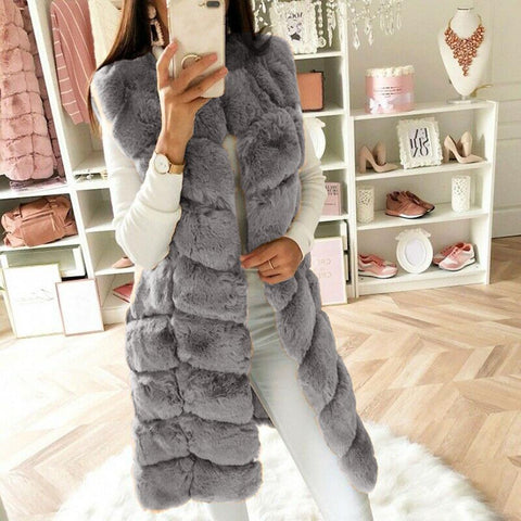 Image of Luxury Super Soft Winter Faux Fur Long Sleeveless Vest