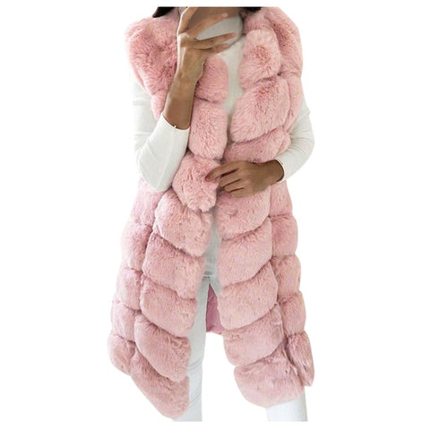 Image of Luxury Super Soft Winter Faux Fur Long Sleeveless Vest