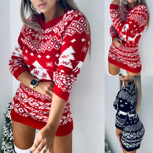 New Women's Christmas Elk Sweater Dress
