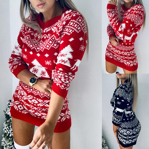 Image of New Women's Christmas Elk Sweater Dress