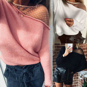 Women's Long Sleeve  Dot Mesh Sexy Sweater