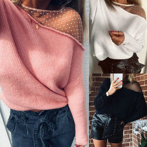 Image of Women's Long Sleeve  Dot Mesh Sexy Sweater