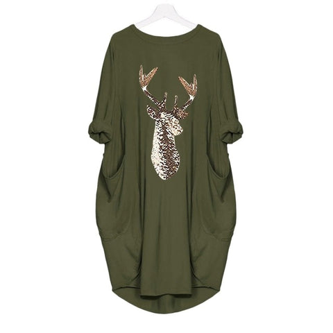 Image of 2021 Comfortable Elk Printing Long Pocket Dress