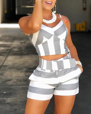 Image of Hey fitness girls! - Women Striped Cami Tops & Shorts Set