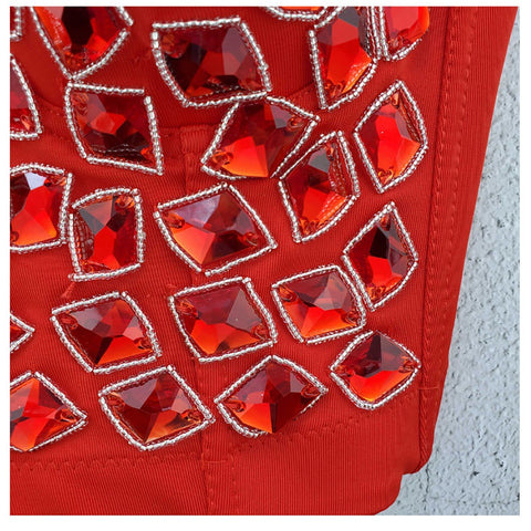 Image of Just Beautiful! Shiny Women Crop Tank Top with Red Rhinestones