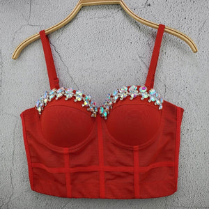 Just Beautiful! Shiny Women Crop Tank Top with Rhinestones- Colorful bead top 5