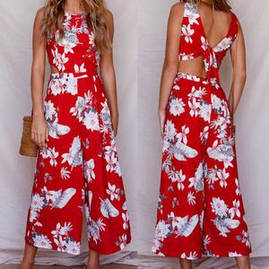 Newest Stylish Red Floral Sleeveless Women's Spring SummerJumpsuit