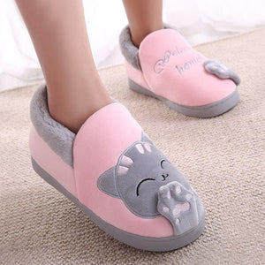 Women Winter  Warm House Slippers Plush  Embroidery Cat