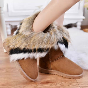 Winter Women's Ankle Flats Fur  Snow Boots